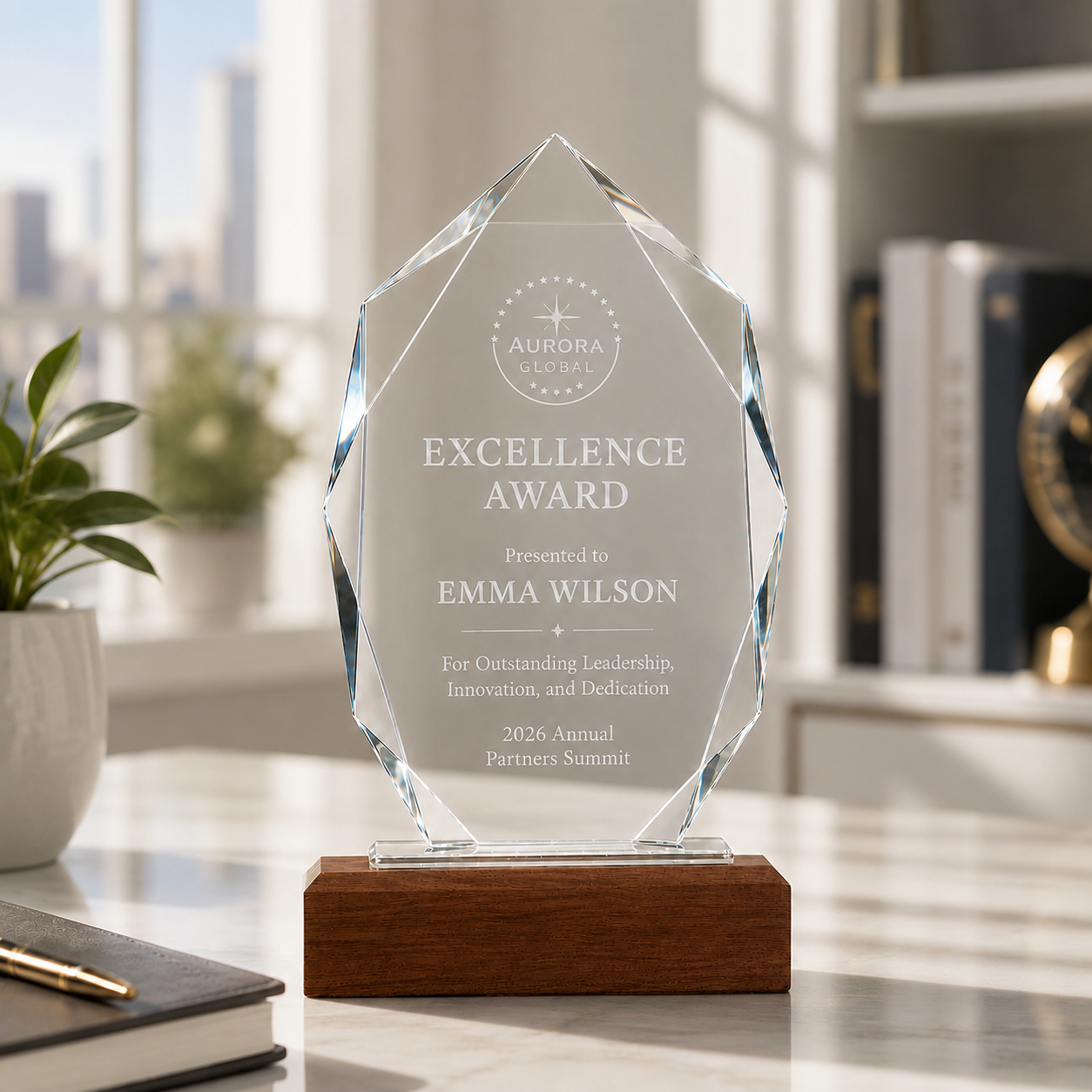 Trophée en cristal personnalisé en forme d'arbre