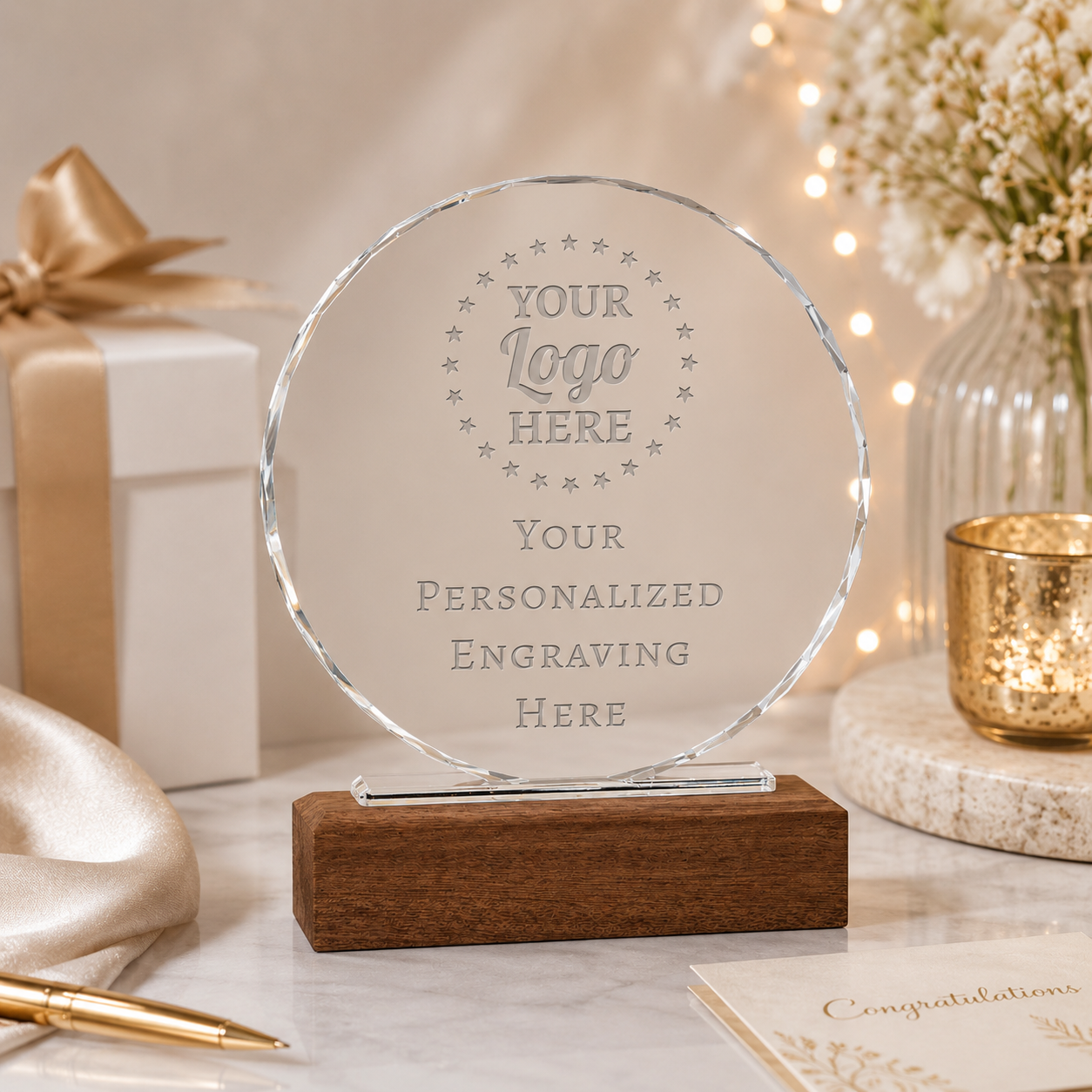 Personalized Round Crystal Trophy
